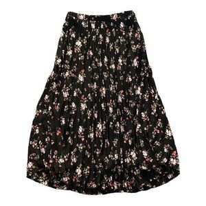 Vince Camuto NWT Women's Black Floral Pleated Pull-On Midi Skirt (Med,Large)